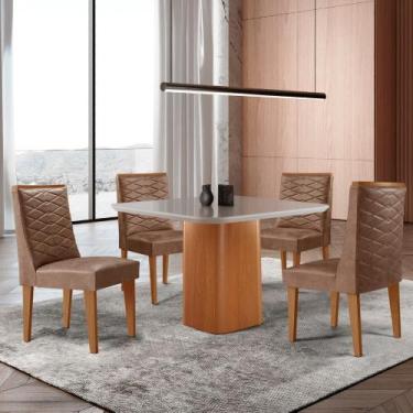 Imagem de Mesa de Jantar Eloise 90cm Tampo MDF Vidro com 4 Cadeiras Safira Moder