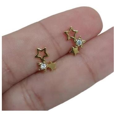 Imagem de Brinco Infantil Pequeno Estrela Pedra Zirconia Folheado Ouro - De Cast