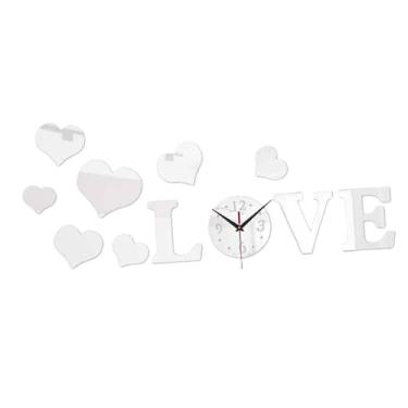 Imagem de Bothyi Adesivo de relógio de parede em formato de coração, faça você mesmo, decalque de relógio de parede, arte única, presente, efeito de espelho, decoração, Prata