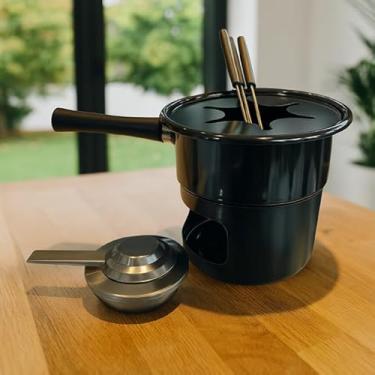 Imagem de Conjunto de Fondue para 4 Pessoas, 8 Peças, Preto, 1 Litro, com Fogareiro e Garfos em Inox