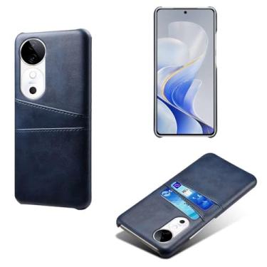 Imagem de Capas Compatível com VIVO S19 5G,Caso de couro PU-Tampa de telefone a prova de choque com 2 slots de cartão,Proteção anti-impressão digital e anti-gota-Blue