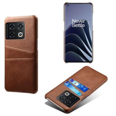 Imagem de Capas Compatível com Oneplus 10 PRO,Caso de couro PU-Tampa de telefone a prova de choque com 2 slots de cartão,Proteção anti-impressão digital e anti-gota-Brown