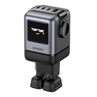 Imagem de Carregador Usb A/C Robot Uno Preto, Potência Máxima 100W, Tecnologia GaN, Suporte a PD3.0 e QC4.0+, Design Robô Visor Inteligente TFT, Thermal Guard