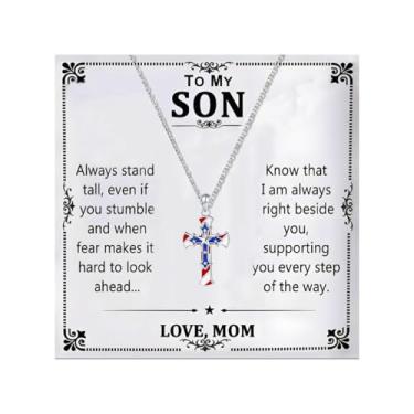 Imagem de Colar To My Son de Dad Mom com pingente de cruz masculino corrente de prata presentes para filho presentes de aniversário inspiradores para homens, Zinco, Sem Pedra Preciosa