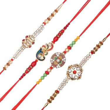 Imagem de Conjunto de 4 pulseiras de fio Rakhi para irmão para Bhai Bhabhi Bhaiya veera Raksha Bandhan Dora Conjunto de pulseiras com pacote de vale-presente Rakhi para irmão irmã indiano tradicional festival