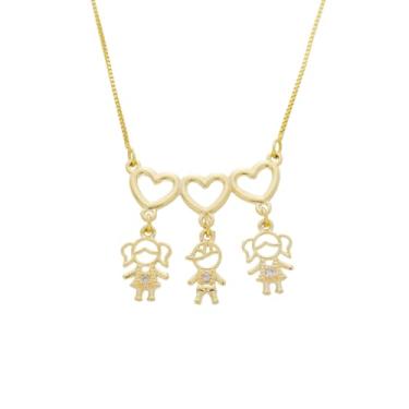 Imagem de Colar 3 Filhos Pingente Meninos E Meninas Banhado A Ouro (2 MENINAS 1 MENINO)