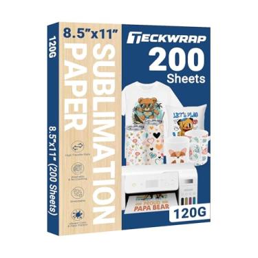Imagem de TECKWRAP Papel de sublimação 21 x 28 cm, 200 folhas, compatível com impressora de sublimação e tinta de sublimação 120 g/m² para canecas, camisetas, tecido leve e outros espaços em branco de