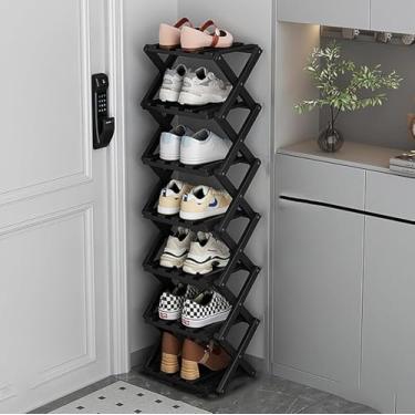 Imagem de Sapateira De Bambu Para Entrada - Organizador De Sapatos Dobrável - Sapateira Estreita Para Espaços Pequenos, Entrada, Corredor, Armário, Wood Color, 2-tier