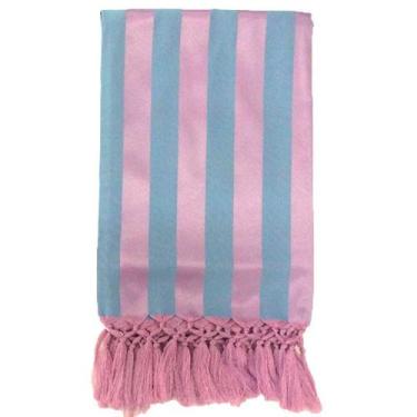 Imagem de Manta de Sofá Jacquard Azul Claro com Rosa 190x140 - Sua Casa Decor
