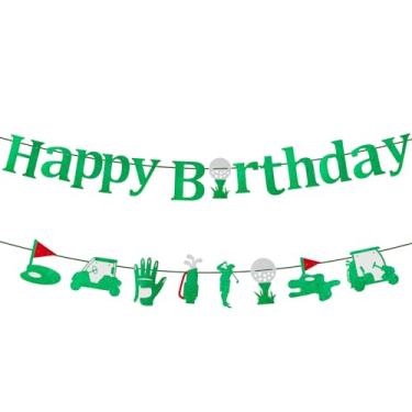Imagem de Faixa de Feliz Aniversário Golfe Pré-Enfiada, Faixa Papel Brilhante Decoração Festa com Tema Desportivo para Crianças e Adultos Aniversário com Tema Golfe Chá de Bebé (Verde)