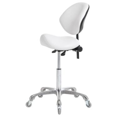 Imagem de FRNIAMC Banqueta ergonômica ajustável, cadeira hidráulica resistente (158 kg) para laboratório dentário, salão de beleza, estúdio de massagem, escritório (branco, com encosto)