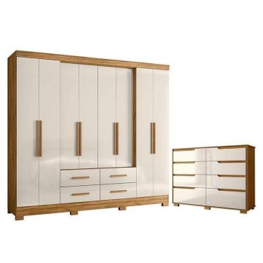 Imagem de Guarda Roupa Casal San Lorenzo E Cômoda Georgia Freijó Off White – Moval
