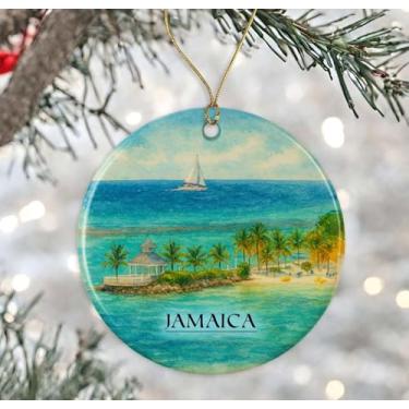 Imagem de Enfeite de aquarela Jamaica Caribe - Lembrança de Natal de cerâmica - Aniversário de lua de mel - Lembrança de viagem - Presente de inauguração de casa - Presente para amantes da Jamaica impresso em