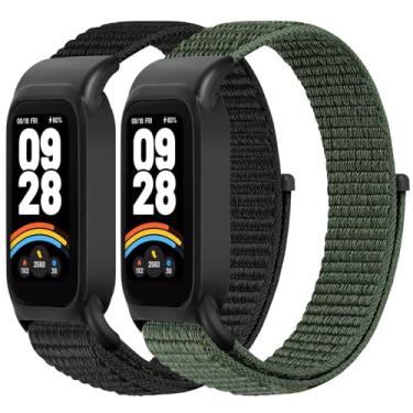 Imagem de WNIPH Pulseiras de relógio de nylon compatíveis com Xiaomi Smart Band 9 Active/Redmi Band 3, 2 peças de pulseiras esportivas respiráveis ajustáveis para mulheres e homens