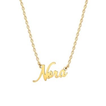 Imagem de MOMOL Colar com nome de aço inoxidável banhado a ouro 18 K, colar personalizado com nome personalizado, colar de placa de identificação para mulheres, Small, Banhado a ouro, Sem Pedra Preciosa