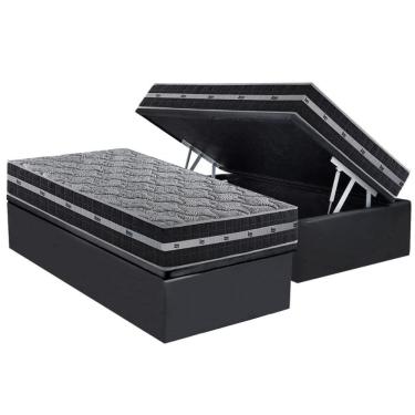 Imagem de Cama Box Baú Solteiro: Colchão Molas  Ensacadas D Angelis Anjos Black Grafite + Base CRC Suede Gray (88x188)