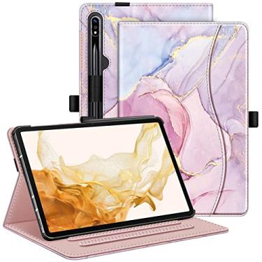 Imagem de Fintie Capa para Samsung Galaxy Tab S10+/S9+/S8+/S7 FE/ S7+ 12,4 polegadas, capa protetora de visualização em vários ângulos com bolso, hibernar/despertar automático, mármore sonhador
