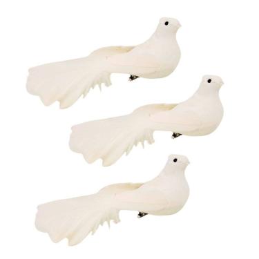 Imagem de Kit Pomba Branca Plumas 17cm 3 Unidades Enfeite Natal - Magizi
