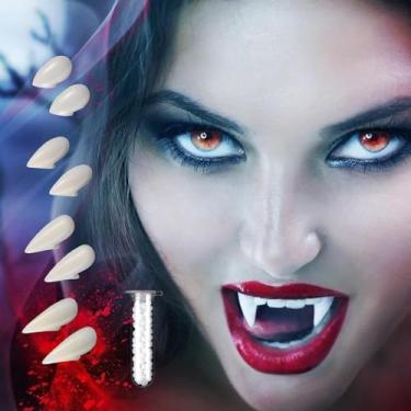 Imagem de Selimay Realistic Vampire Zombie Fangs, Not Scratch The Gums, Reusable Creepy Fake Teeth Braces, Halloween Party Dress Up Horror Props for Kids or Adults