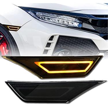 Imagem de USR UNIQUE STYLE RACING DEPO 10ª geração de marcadores laterais cívicos - 911 Carrera Style LEDLight Bar Smoke Front Bumper Lamp comp. com Honda Civic Coupe Sedan Hatchback 2016-2021 Todos os modelos