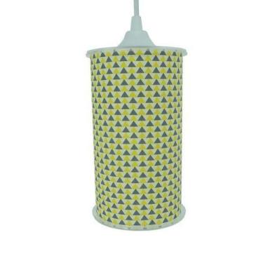 Imagem de Luminária Pendente Cilíndrica Triângulos Crie Casa Amarelo e Cinza