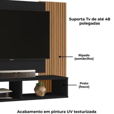 Imagem de Painel Suspenso Tv 48 Pol 120 cm Navi BECHARA, Preto fosco Ripado