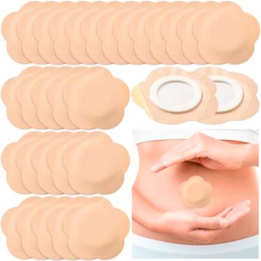 Imagem de Winsyison 30 pacotes de óleo de rícino descartáveis, almofadas autoadesivas de umbigo de algodão orgânico, adesivos de óleo de rícino altamente absorventes para abdômen e joelhos - cor da pele