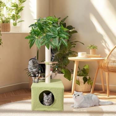 Imagem de Árvore para gatos de 83,8 cm, arranhador, torre para gatos com poste para arranhar com condomínio de gatos, arranhador de sisal natural, brinquedos para gatos em ambientes internos, branco