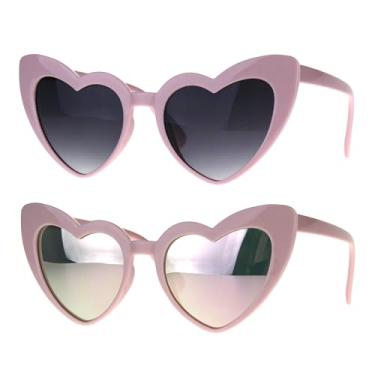 Imagem de Óculos de sol femininos em formato de coração colorido espelhado olho de gato ([2 unidades] rosa e rosa espelhado)