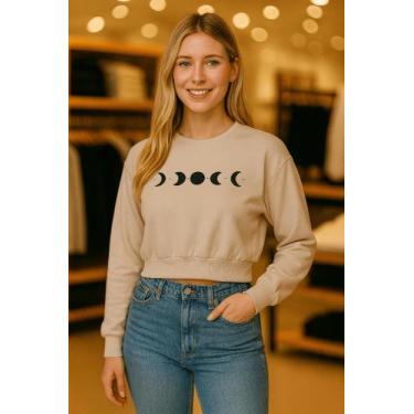 Imagem de  Cropped Moletom Fases Da Lua Sem Capuz  Estilo Minimalista - Trajano 