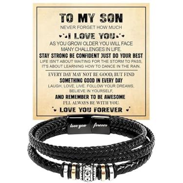 Imagem de SUTERY Pulseira To My Son - Presente de aniversário para filho com cartão de mensagem e caixa - Presentes de Natal, Foreve Love One, Couro, Sem Pedra Preciosa