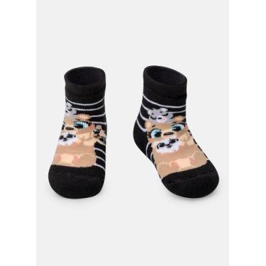 Imagem de Meia Soquete Puket Bebê Menino Urso Preto 0 a 12 Meses, Preto, 5 A 8M