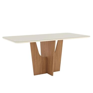 Imagem de Mesa de Jantar Vértice 180 cm Canto Arredondado com Vidro Nature Off White - Henn