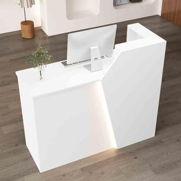 Imagem de Balcão De Recepção Com Luzes Led E Gaveta Trancável, Balcão De Compras De Varejo Com Descanso Para Teclado, Balcão De Recepção Para Casa, White (Left High), 31.5"x16.54"x39.37"