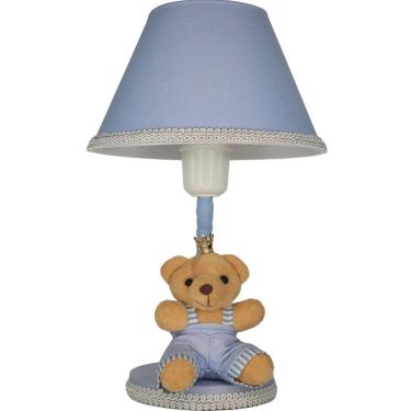 Imagem de Abajur Infantil Quarto Bebê Azul Liso Principe Urso Bege