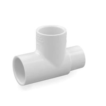 Imagem de Tomada de 3 vias de encaixe em T de PVC para encanamento, irrigação e linhas de água -3/10.2 cm x 2.5 cm x 3/10.2 cm