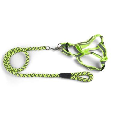 Imagem de Coleira - Guia Trançada Com Peitoral Refletora Tamanho M Amarelo