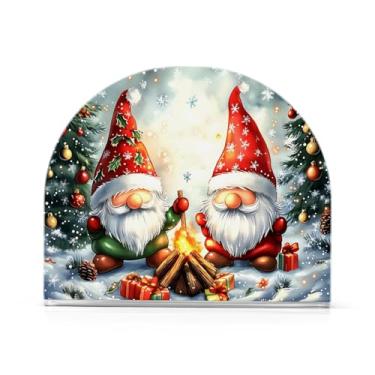 Imagem de Suporte de guardanapo de gnomos de Natal para mesas porta-guardanapos de coquetel de papel para jantar na cozinha, dispensador de guardanapo de jantar acrílico para restaurante, decoração de casa