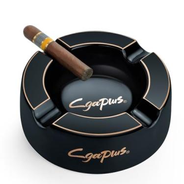 Imagem de Cinzeiro de charutos grandes para cigarros redondos de 20 cm cinzeiro grande para charutos de descanso para pátio (preto)
