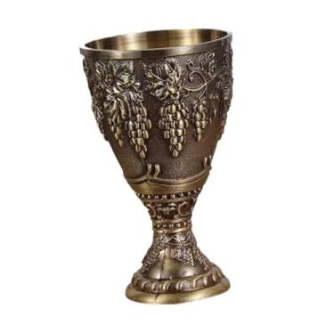 Imagem de ＫＬＫＣＭＳ Taça de vidro medieval vintage, retrô, elegante, presente, multiuso, escultura, padrão, ornamento, decoração de mesa, copo de vinho de metal, Bronze
