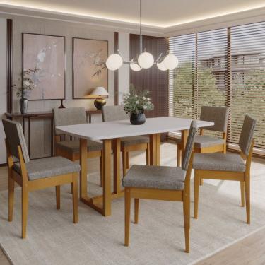 Imagem de Conjunto para Sala de Jantar Filadélfia Tampo Oval 170cm com 6 Cadeiras Madeira Maciça Miami Cerejeira / Café / Off White