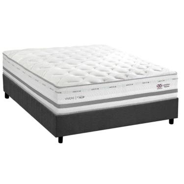Imagem de Cama Box Casal: Colchão c/ Vibro Massagem Herval Maxspring C1756 + Base CRC Suede Gray (138x188)