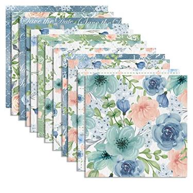 Imagem de 24 peças de bloco de papel vintage aquarela rosas azuis scrapbook, papel decopodge dupla face para scrapbooking faça você mesmo fundo decorativo suprimentos para cartões