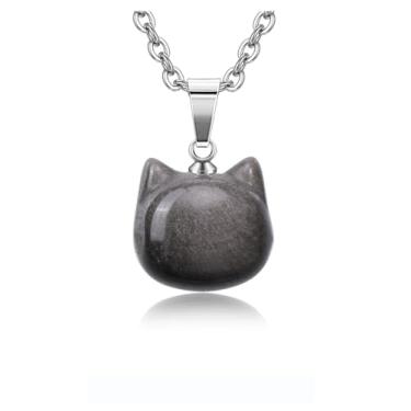 Imagem de Jovivi Colar de presente para gatos, ametista natural, quartzo rosa, pedras de cristal curativo, colares com pingente para mulheres e homens, pedras preciosas, mini animais fofos para gatos, Cristal