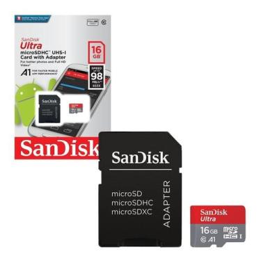 Imagem de Cartão Micro Sd Sandisk 16gb Profissional Classe 10 Ultra Até 98MB/s -