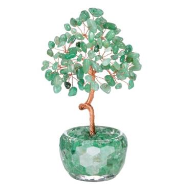 Imagem de Jovivi Árvores de cristal de aventurina verde, bonsai de pedra preciosa natural, árvore da vida, cristais de cura verdes, decoração de mesa de escritório para mulheres, presentes de aniversário