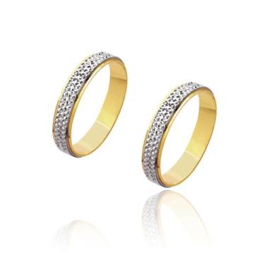 Imagem de Par de Alianças de Noivado Apolo Trabalhada em Ouro Amarelo e Branco 4