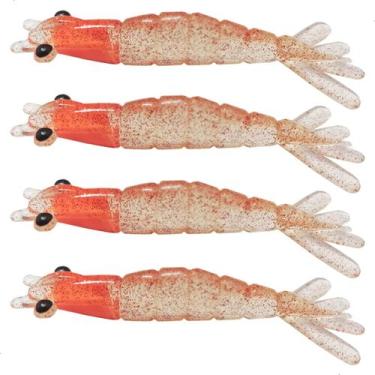 Imagem de kit 4 Iscas Camarão Artificial 8cm - Pesca Robalo Tucunare Corvina  - 