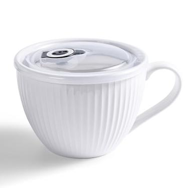 Imagem de Tigela de sopa de cerâmica com alça, canecas de café grandes de 680 g, canecas de sopa jumbo com tampas para cereais matinais, aveia, café, chá, lava-louças e lava-louças, presente de casamento de