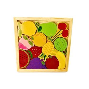 Imagem de Colecione e Encaixe MDF Frutas Toymix Brinquedo Infantil de Encaixar e Empilhar